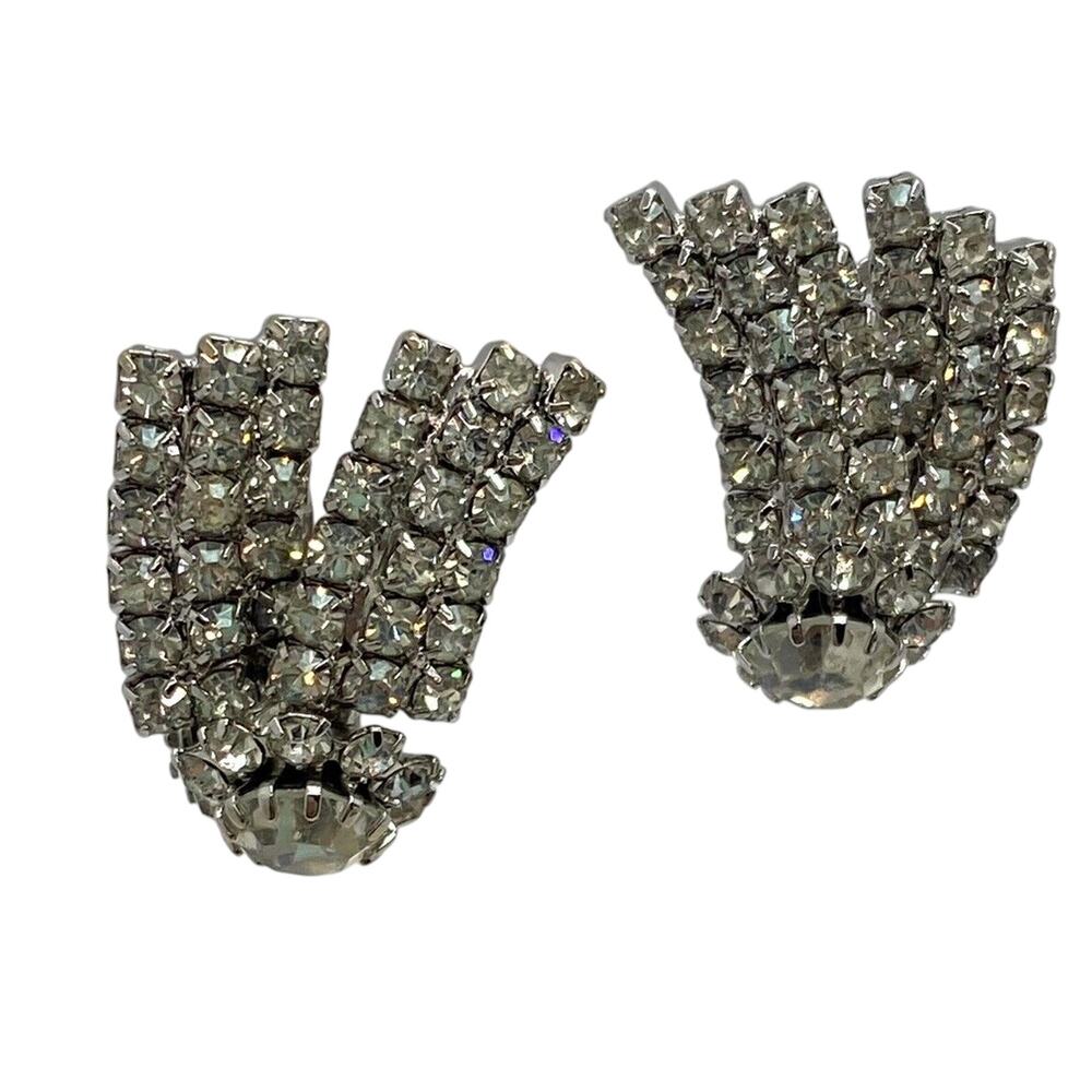 Vintage Rhinestone Clip-on Shooting Star Earrings Clear Silver-tone Climber